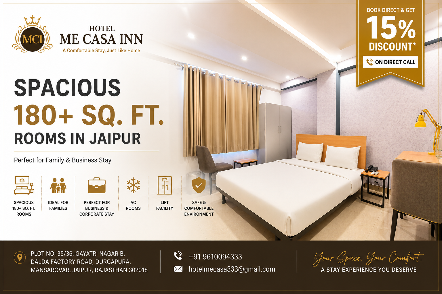 Spacious room in me-casa-inn
